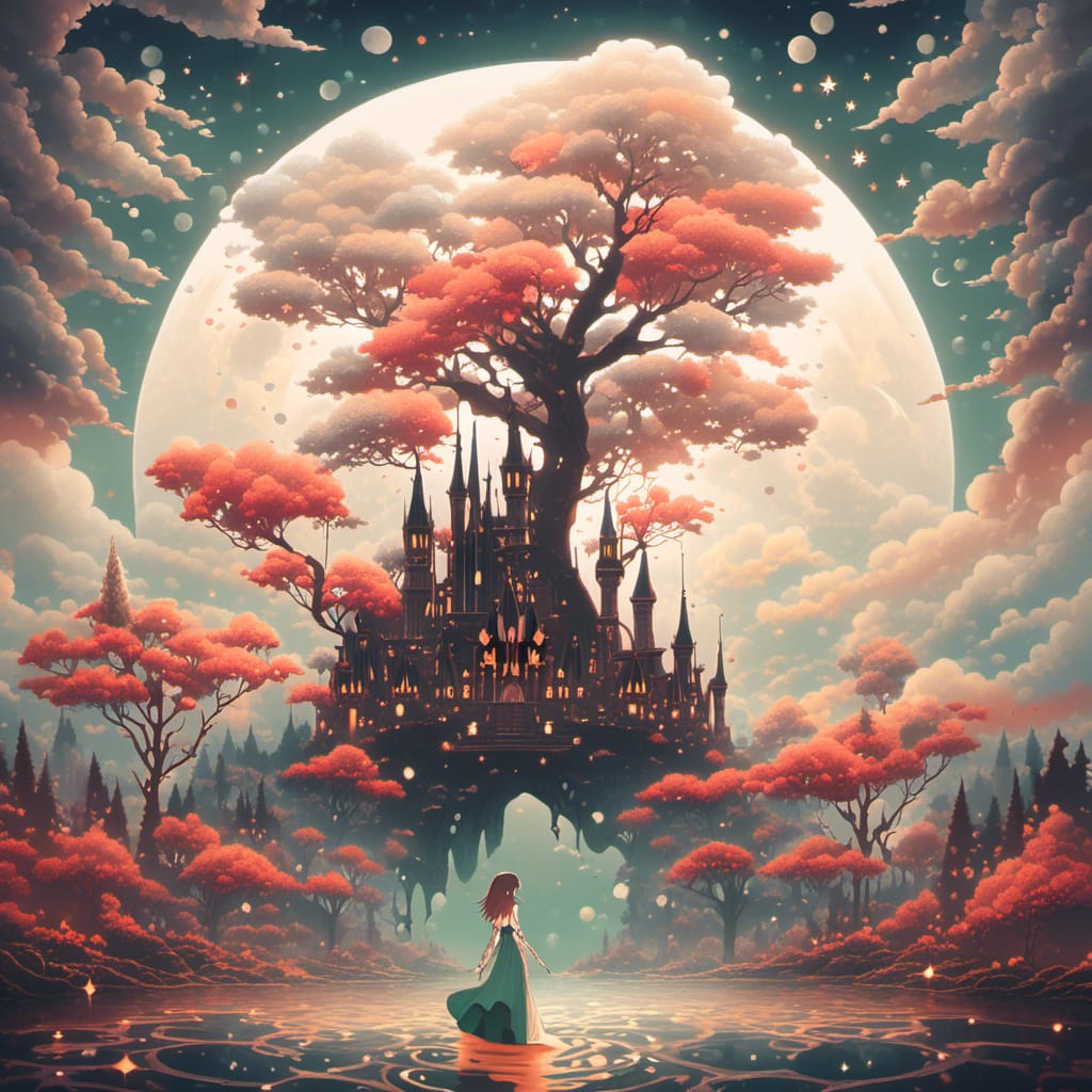 Epic Tree Castle with Figure Standing in&nbsp;Awe