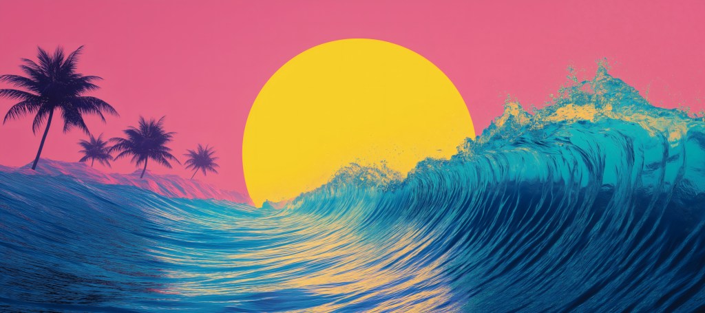 Catch the Wave: Dive into Our New Vaporwave Sunset Digital Art!