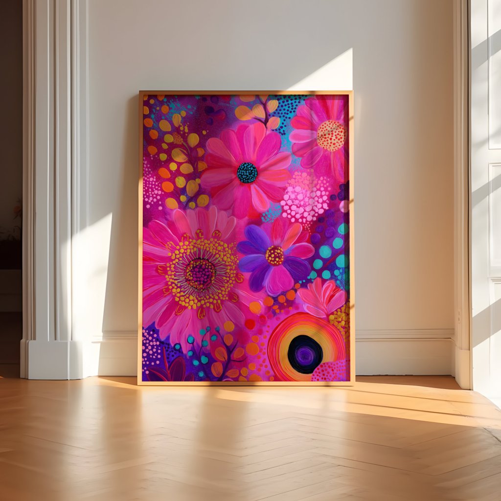 Ditch the Beige! Inject Joy and Colour into Your Home with This Vibrant Pink Eclectic Wall Art